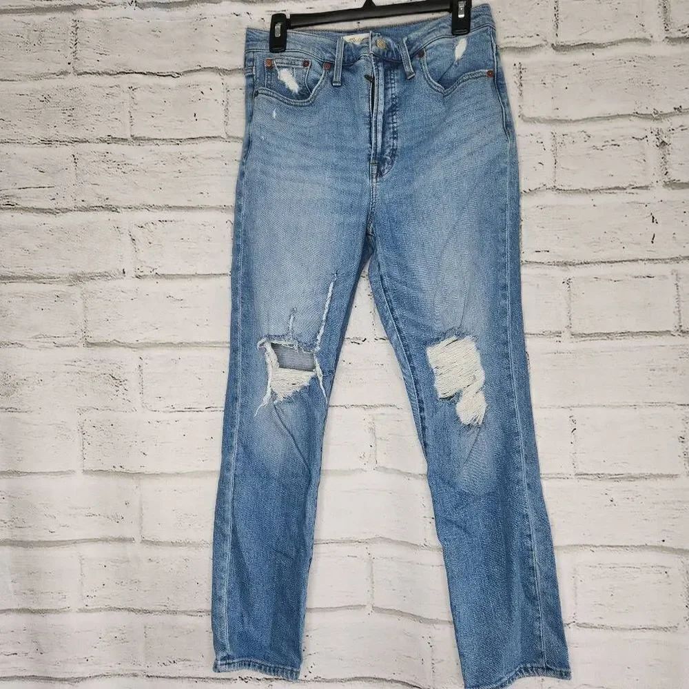 Madewell Distressed High Rise Straight The Perfect Vintage Jeans Blue Size 28